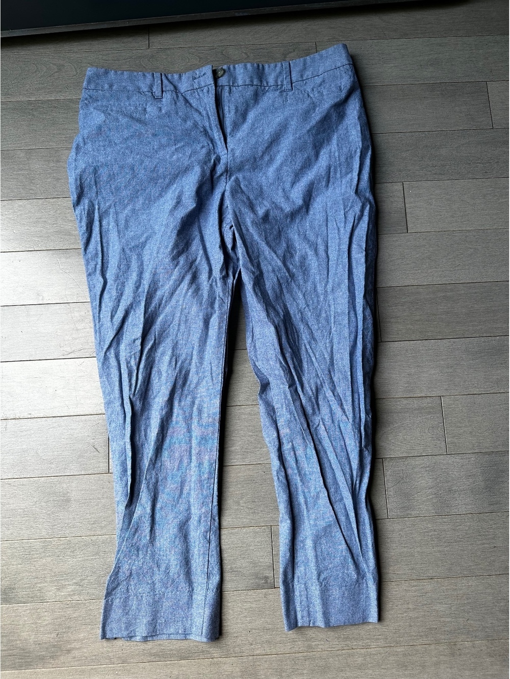 Women’s Talbots blue chambray linen office business casual chino dress pants 10P